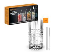 Spiegelau & Nachtmann, set da 9 pezzi, 4 bicchieri da long drink (445 ml), 4 cannucce in vetro, 1 spazzola per la pulizia, Tastes Good, trasparente