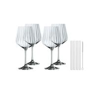 NACHTMANN Set 4 Calici Bicchieri Gin & Tonic Cristallo 640ml con 4 Cannucce in V