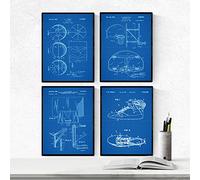 Nacnic BLU - Confezione da 4 fogli con brevetti BASKET 2. Impostare manifesti con invenzioni e vecchi brevetti. Scegli il colore che gradite. Stampato su alta qualità 250 grammi