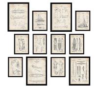 Nacnic Brevetti per Barche e Surf - Set di 12 (4 A3, 8 A4) con Eleganti Cornici Nere Poster d'Arte per Decorare le Pareti