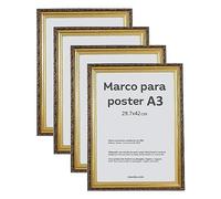 Nacnic - Confezione da 4 cornici in legno MDF dorato e vetro acrilico | Protezione e espositore per foto, fogli, poster, quadri e decorazioni per soggiorno, camera da letto o ufficio | A3 (29,7 x 42