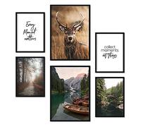 Nacnic - Confezione da 6 stampe fotografiche decorative - Arte da parete con foresta, natura e montagna - Decorazione murale moderna - A3 e A4. Con cornici nere.