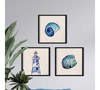 Nacnic CONFEZIONE DI 3 fogli per inquadrare MAR AZUL. Poster con le immagini del mare. Shell, faro e conchiglia. Decorazioni per la casa. Fogli per inquadratura. Di alta qualità 250 grammi di carta