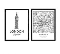 Nacnic Confezione di Poster di Londra - Big Ben. Piastra con monumenti di Città. Dimensione A4, con Telaio