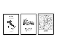 Nacnic Confezione di poster e monumenti paesi. Roma mappa della città, mappa monumento Colosseo e l'Italia. formato A4