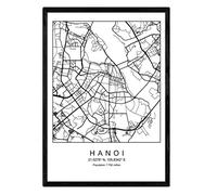 Nacnic Lama Hanoi mappa della città in stile nordico in bianco e nero. A3 formato della carta stampata No 250 gr. Dipinti, stampe e manifesti per soggiorno e camera da letto