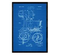Nacnic Manifesto brevetto frullatore industriale. Foglio con il vecchio formato A3 brevetto di disegno con sfondo blu