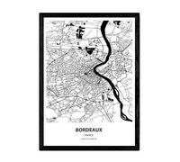 Nacnic Manifesto mappa di Bordeaux - Francia. Blades of Cities of France con mari e fiumi in nero. Dimensione A4 con telaio
