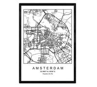 Nacnic Mappa della città Mappa Amsterdam Nordic Style in bianco e nero. Poster A4 incorniciato con cornice nera carta stampata 250 gr. Immagini, fogli e poster per salone e camera da letto