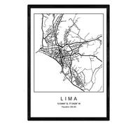 Nacnic Mappa della città Mappa Lima Nordic Style in bianco e nero. Poster A4 incorniciato con cornice nera carta stampata 250 gr. Immagini, fogli e poster per salone e camera da letto