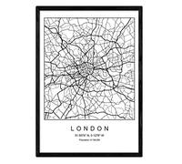Nacnic Mappa della città Mappa Londra stile Nordic in bianco e nero. Poster A4 incorniciato con cornice nera carta stampata 250 gr. Immagini, fogli e poster per salone e camera da letto