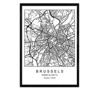 Nacnic Mappa della mappa della città Bruxelles stile nordico in bianco e nero. Manifesto A3 Dimensione incorniciata con cornice nera carta stampata 250 gr. Immagini, fogli e poster per salone