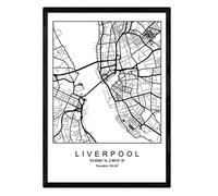 Nacnic Mappa della mappa della città Liverpool stile nordico in bianco e nero. Manifesto A3 Dimensione incorniciata con cornice nera carta stampata 250 gr. Immagini, fogli e poster per salone