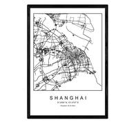 Nacnic Mappa della mappa della città Shanghai stile nordico in bianco e nero. Manifesto A3 Dimensione incorniciata con cornice nera carta stampata 250 gr. Immagini, fogli e poster per salone