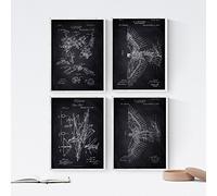 Nacnic NERO - Confezione da 4 fogli con BREVETTI aliante. Impostare manifesti con invenzioni e vecchi brevetti. Scegli il colore che gradite. Stampato su alta qualità 250 grammi