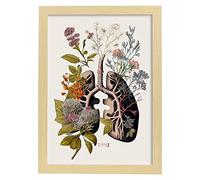 Nacnic poster anatomico dei bronchi illustrazione delle parti del corpo umano con i fiori Cornice in legno chiaro A3