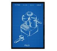 Nacnic Poster brevetto macchina per il caffè di piccole dimensioni. Foglio con il vecchio formato A3 brevetto di disegno con sfondo blu