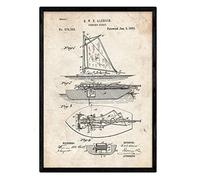 Nacnic - Poster con cornice con brevetto di barca da pesca. Foglio con design di brevetto antico in formato A3 e con sfondo vintage. Con cornice