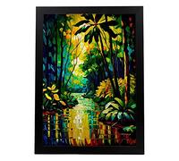 Nacnic Poster Foresta amazzonica in stile pittura a olio. Illustrazioni di monumenti e città in stile fotografico a colori. Design e decorazioni d'interni. A3 con cornici nere.