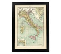 Nacnic Poster geografico vintage mappa politica italiana illustrazioni vecchie mappe del mondo in seppia A3 senza cornice.