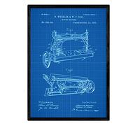 Nacnic Poster macchina per cucire di brevetto. Foglio con il vecchio formato A3 brevetto di disegno con sfondo blu