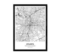 Nacnic Poster mappa di Atlanta - USA. Fogli città degli Stati Uniti con i mari e fiumi, in colore nero. formato A4