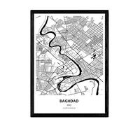 Nacnic Poster mappa di Baghdad - Iraq. Fogli città del Medio Oriente con i mari e fiumi, in colore nero. formato A3