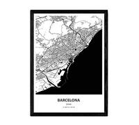 Nacnic Poster mappa di Barcellona - Spagna. Blades of Cities of Spain con mari e fiumi in colore nero. Dimensione A3 con telaio