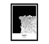 Nacnic Poster mappa di Beirut - Libano. Fogli città in Africa con i mari e fiumi, in colore nero. formato A4