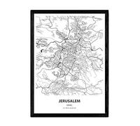 Nacnic Poster Mappa di Gerusalemme - Israele. Fogli Città del Medio Oriente con i Mari e fiumi, in Colore Nero. Formato A4