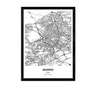 Nacnic Poster mappa di Madrid - Spagna. Blades of Cities of Spain con mari e fiumi in colore nero. Dimensione A3 con telaio