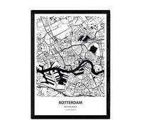 Nacnic Poster Mappa di Rotterdam - Paesi Bassi. Fogli Città dell'Olanda e del Belgio Mari e fiumi in Colore Nero. Formato A3