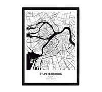 Nacnic Poster Mappa di San Pietroburgo - Russia. Città asiatiche Fogli con Mari e fiumi, in Colore Nero. Formato A3