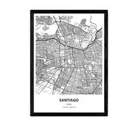 Nacnic Poster mappa di Santiago - Cile. Blades of Cities of Latin America con mari e fiumi in colore nero. Dimensione A4.