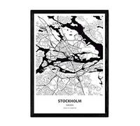 Nacnic Poster Mappa di Stoccolma - Svezia. Fogli Città del Nord Europa, con Mari e fiumi, in Colore Nero. Formato A3