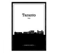 Nacnic Poster Mappa di Taranto - Italia. Stampe con Skyline delle Città d'Italia con Ombra Nera. Dimensione A3 con Telaio