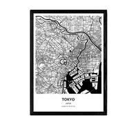 Nacnic Poster Mappa di Tokyo - Giappone. Città asiatiche Fogli con Mari e fiumi, in Colore Nero. Formato A3