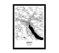 Nacnic Poster Mappa di Zurigo - Svizzera. Fogli Città in Europa con Mari e fiumi, in Colore Nero. Formato A4