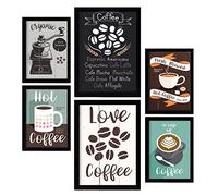 Nacnic Posters di Caffè. Illustrazioni a Colori di Caffè e Bevande in Stile Cartellone Pubblicitario. Illustrazioni per la Progettazione e Decorazione Domestica/Aziendale. A4 & A3 Cornici nere.