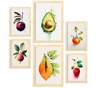 Nacnic Posters di Frutta Rinfrescante. Stampe di Frutta, Verdura e Cibi Sani in Stile Acquerello su Sfondi Bianchi Puri. Progettazione e decorazione d'interni. A4 & A3 Cornici in legno.