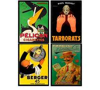 Nacnic Posters Vintage. Posters con anuncios Antiguos. Cuatro Carteles Vintage de anuncios con Mujeres. Tamaño A4 con Marco