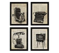 Nacnic Quattro fogli pacco definizioni macchina fotografica d'epoca, macchina da scrivere, telefono e TV foto, le emozioni, l'amicizia e la comunicazione in formato A4 - con Marco Nero A4.