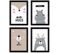 Nacnic Set 4 fogli orso, hippopotamo e coniglio. Poster di animali. Dimensione A3 con telaio