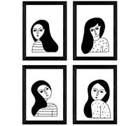 Nacnic Set 4 fogli quattro donne brune. Poster con disegni di donne. Dimensione A4 con telaio