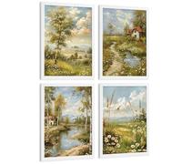 Nacnic Set 4 Quadri Impressionisti Romantici Moderni Paesaggio Vintage, Arredamento Salotto Camera Da Letto Cucina Bagno A4 White Frame