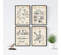 Nacnic Set 4 Stampe artistiche sfondo vintage. Rappresentazione in primo piano di bici d'epoca, brevetto, mezzi di trasporto antichi. Invenzioni, brevetti.