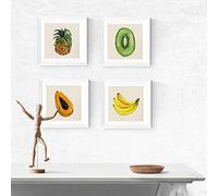Nacnic Set 4 Stampe artistiche vintage. Poster Quadrati di Frutti Tropicali. (Banana, kiwi, ananas, papaia) Motivi estivi con Rapprsentazione vegetale. Decorazioni domestiche.