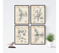 Nacnic Set 4 Stampe artistiche vintage. Progettazione e brevetti attrezzatura volo libero. Parapendio e deltaplano