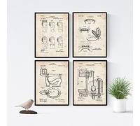 Nacnic set 4 Stampe artistiche vintage su sfondo vintage brevetto tavoletta wc, carta igienica. Progetto bagno. Vecchi brevetti. Vecchie invenzioni. 250 Grammi di Alta Qualità.