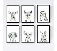 Nacnic Set 6 poster animali per animali con gomma da masticare. Cane del gufo del gufo della mucca del coniglio di maiale. A4. Con Marco.